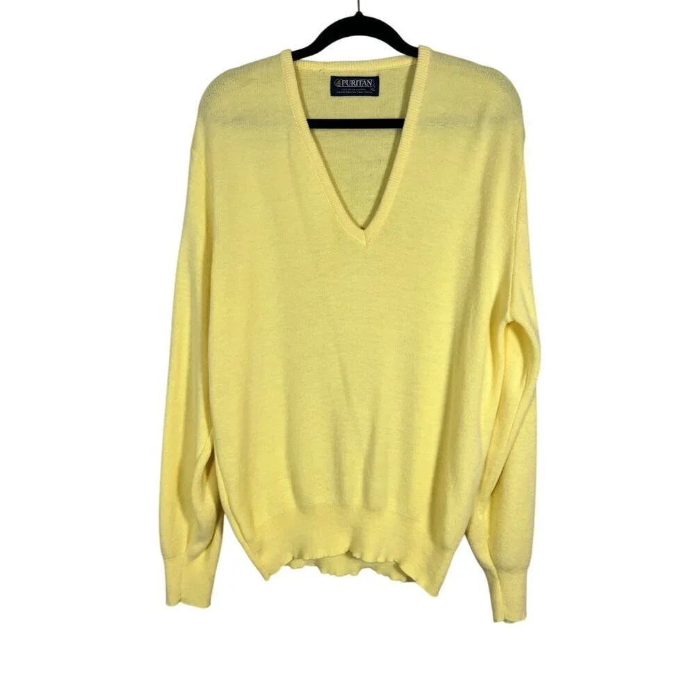 Retro Knit‎ Sweater XL Yellow Preppy Old Money Classic Chic Neutral Minimalist